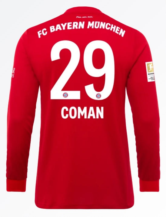 FC Bayern Coman LS 19 20 Home Jersey Hot on Sale